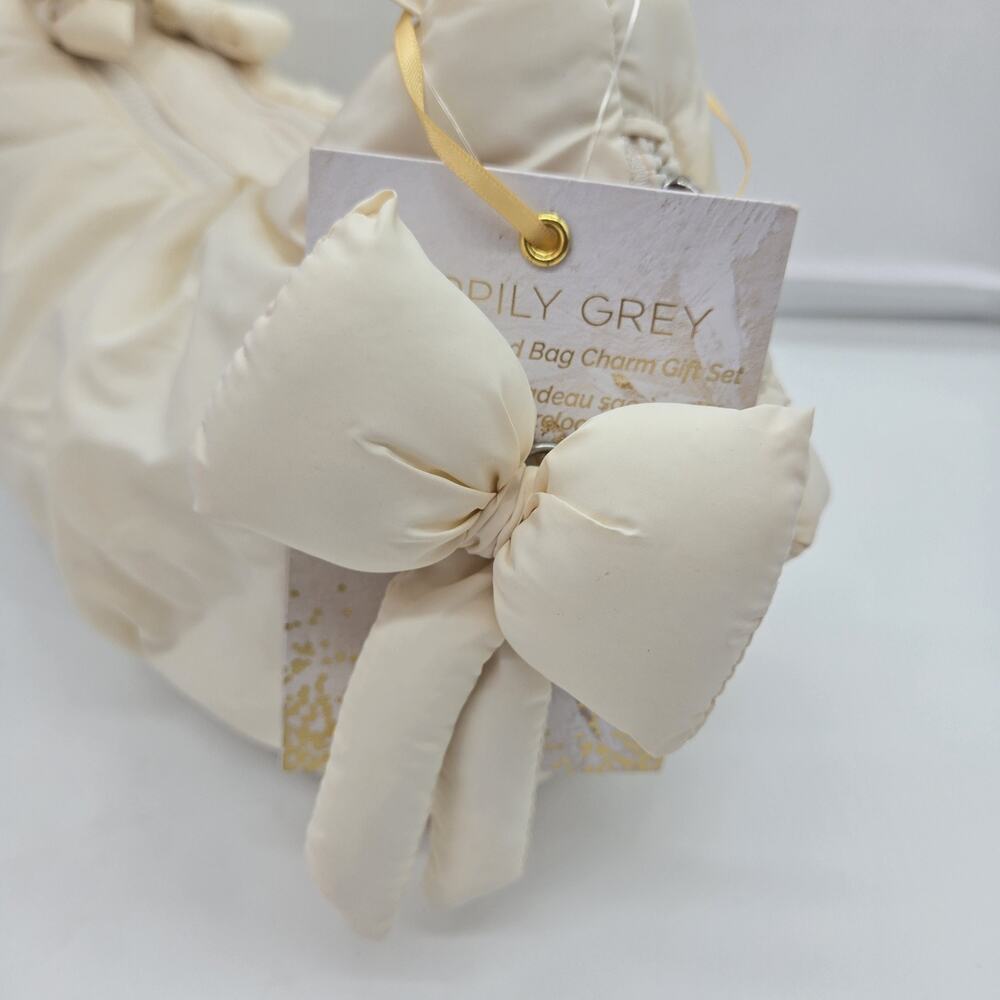 Happily Grey Crescent Puffer Shoulder Purse Cream Knot Handle Bag Charm NEW Twee - Picture 3 of 11